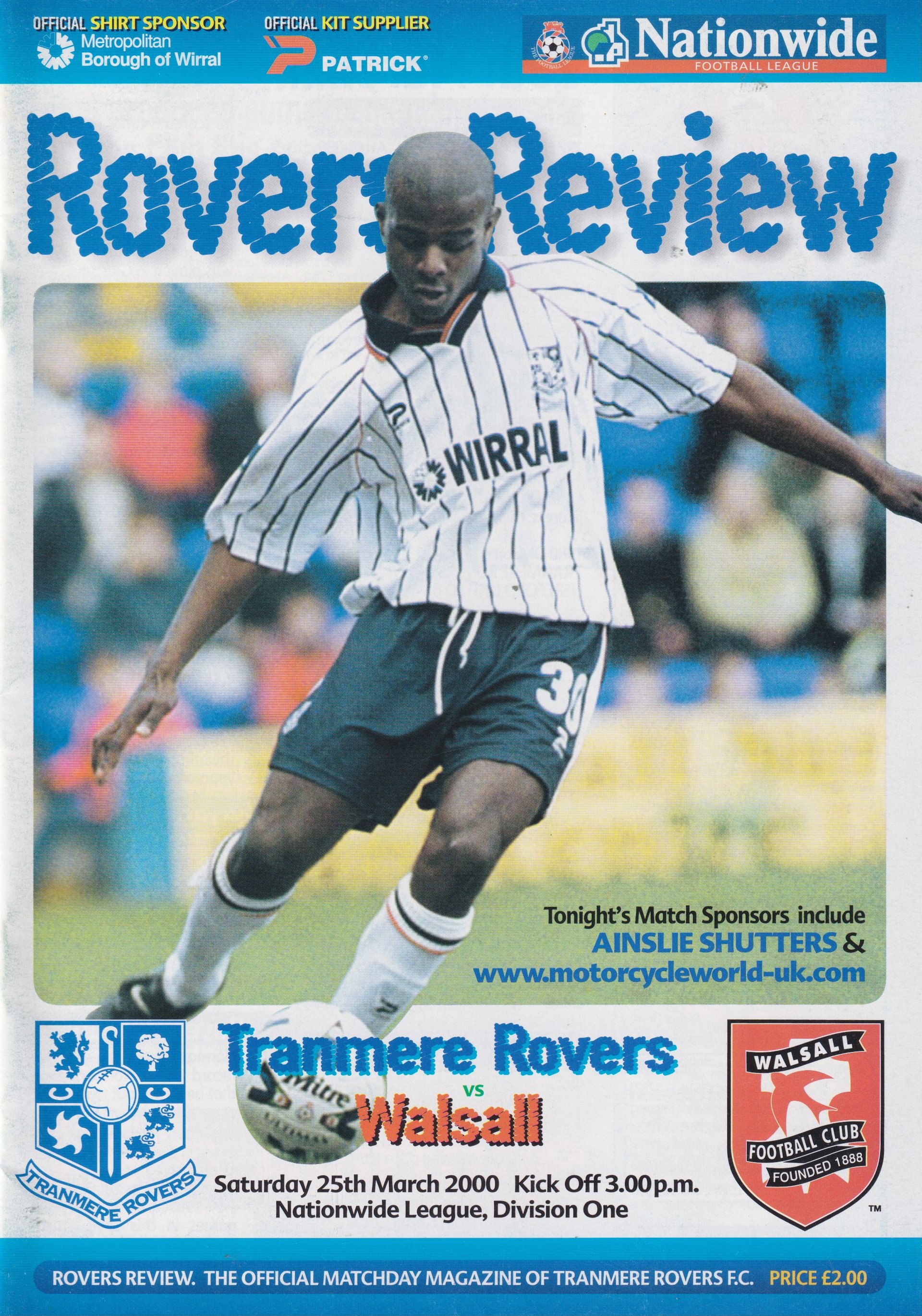Tranmere Rovers v Walsall match programme